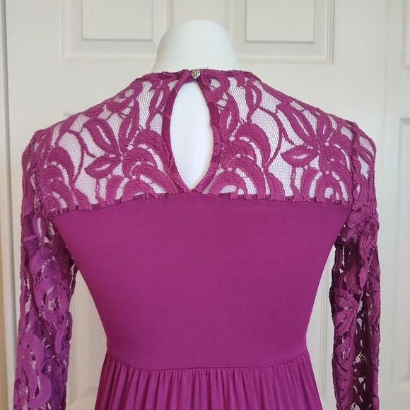 PinkBlush Purple Lace Sleeve Maternity Maxi Dress sz S - Picture 7 of 11